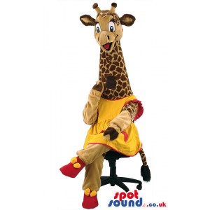 Giraffe Animal Mascot With Yellow And Red Garments - Custom