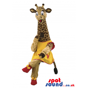 Giraffe Animal Mascot With Yellow And Red Garments - Custom