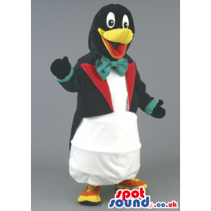 Black Penguin Animal Mascot With Smoking And Bow Tie - Custom