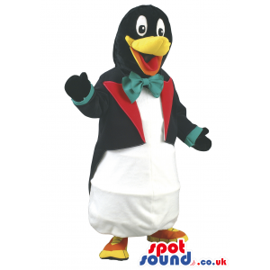 Black Penguin Animal Mascot With Smoking And Bow Tie - Custom