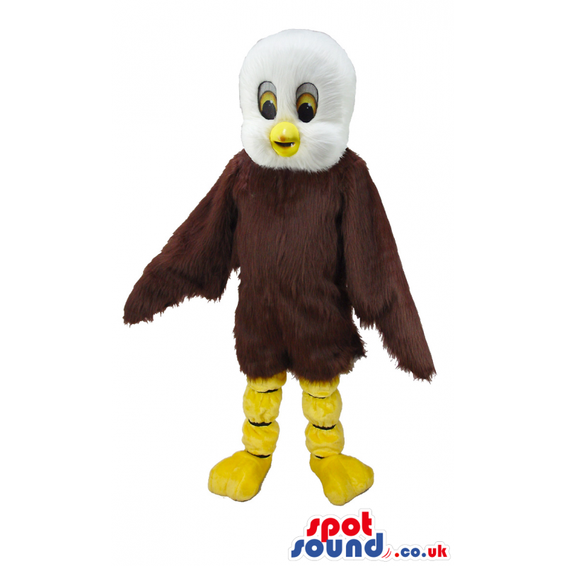 Brown And White Bird Mascot With Yellow Beak And Legs - Custom
