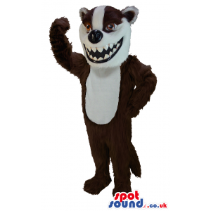 Brown And White Wolf Animal Mascot With Sharp Teeth