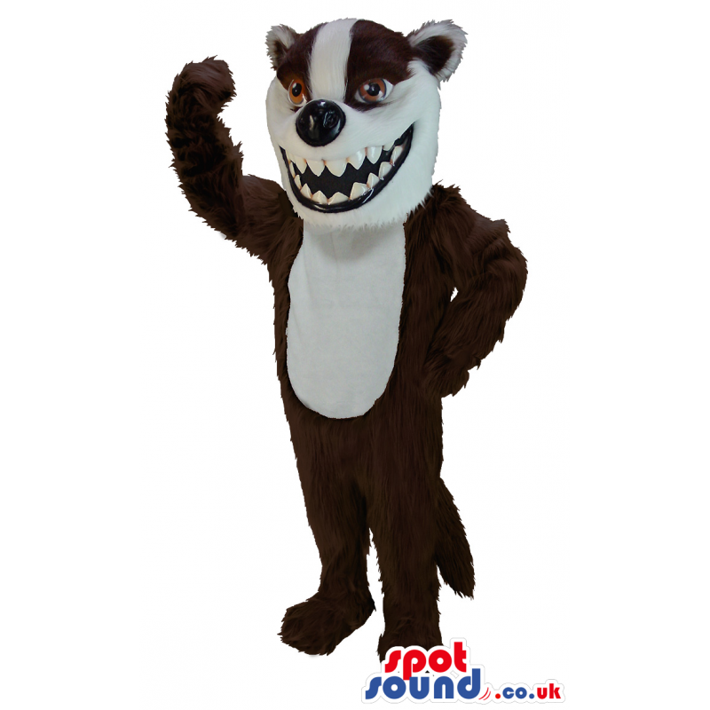 Brown And White Wolf Animal Mascot With Sharp Teeth - Custom