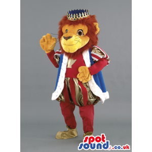 Lion Animal Mascot Wearing King Garments With A Crown - Custom