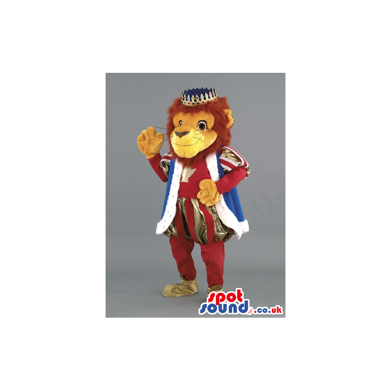 Lion Animal Mascot Wearing King Garments With A Crown - Custom