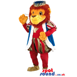 Lion Animal Mascot Wearing King Garments With A Crown - Custom