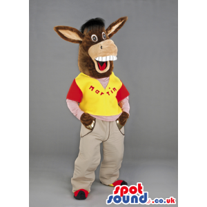 Customizable Donkey Animal Mascot Wearing Pants And A T-Shirt -