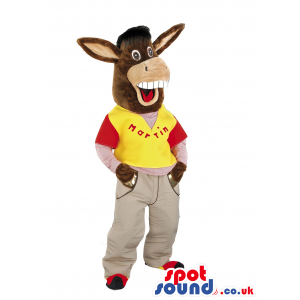 Customizable Donkey Animal Mascot Wearing Pants And A T-Shirt -
