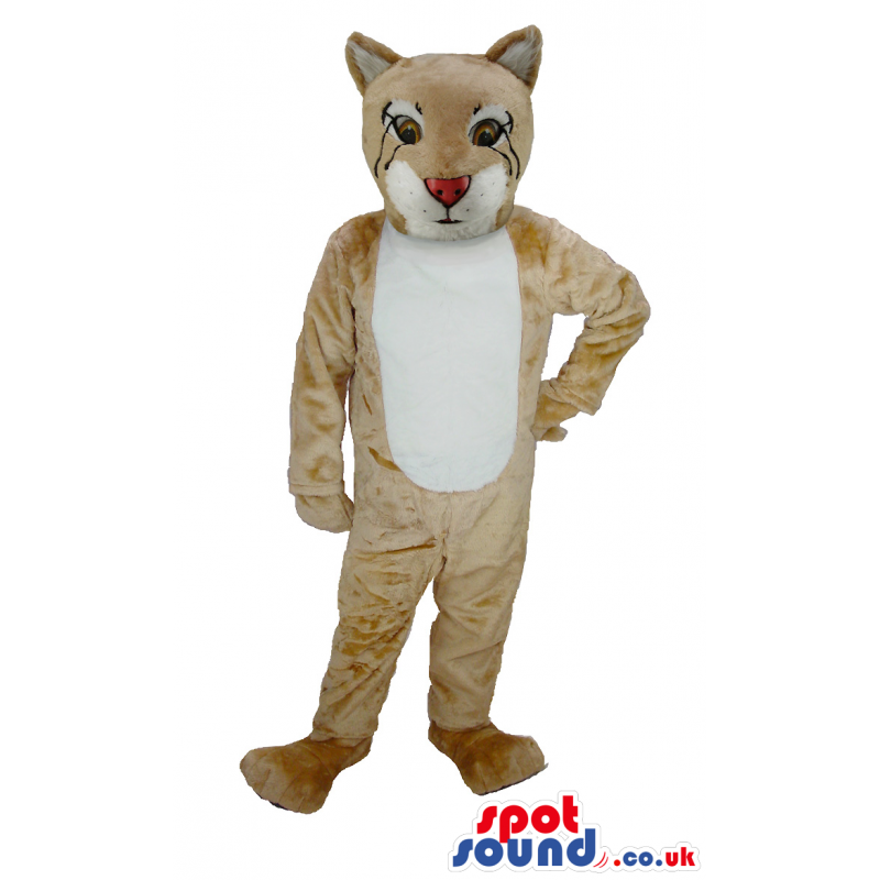 Beige And White Cat Animal Mascot With Closed Mouth - Custom