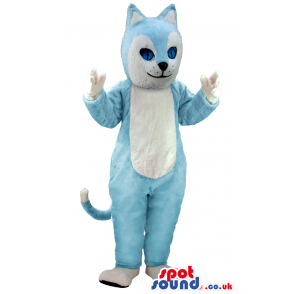 Blue And White Cat Animal Mascot With Pointy Ears And A Tail -