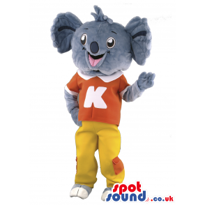 Koala Animal Mascot With Orange T-Shirt And Yellow Pants -