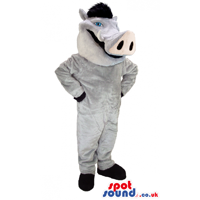 Grey Boar Animal Mascot With Black Hair And Blue Eyes - Custom