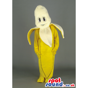 Open And Pealed Banana Fruit Mascot In Bright Yellow Colors -