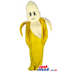 Open And Pealed Banana Fruit Mascot In Bright Yellow Colors -