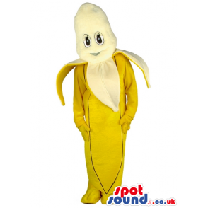 Open And Pealed Banana Fruit Mascot In Bright Yellow Colors -