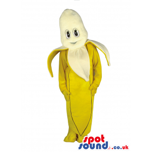 Open And Pealed Banana Fruit Mascot In Bright Yellow Colors -