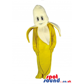 Open And Pealed Banana Fruit Mascot In Bright Yellow Colors -