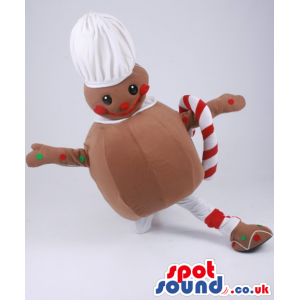 Ginger-Bread Man Mascot With Red And White Chef Garments -