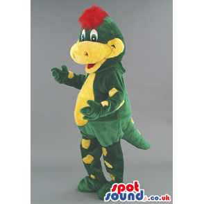 Green And Yellow Alligator Plush Mascot With Red Hair - Custom