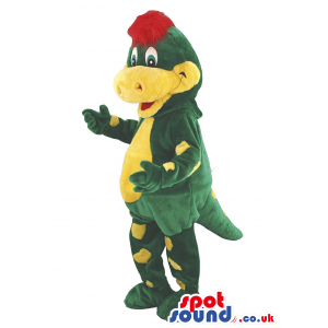 Green And Yellow Alligator Plush Mascot With Red Hair - Custom