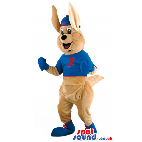 Brown Kangaroo Animal Mascot With Blue And Red Clothes - Custom