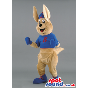 Brown Kangaroo Animal Mascot With Blue And Red Clothes - Custom