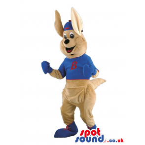 Brown Kangaroo Animal Mascot With Blue And Red Clothes - Custom
