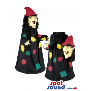 Witch Mascot With Black Dress And Extractable Head With Red Hat