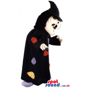 Witch Mascot With Red Hat, Black Dress And Patches - Custom