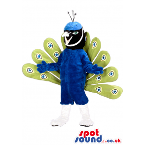 Peacock Bird Mascot With Amazing Feathers And Blue Body -