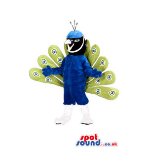 Peacock Bird Mascot With Amazing Feathers And Blue Body -