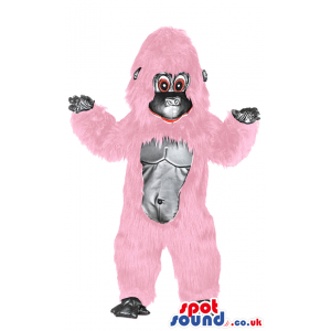 Gorilla Animal Mascot With Pink Fur And Silver Body - Custom