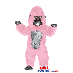 Gorilla Animal Mascot With Pink Fur And Silver Body - Custom