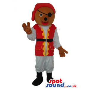 Bear Plush Mascot With Pirate Disguise With An Eye-Patch -