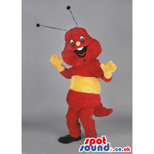 Red And Yellow Worm Insect Mascot With Yellow Stripe - Custom