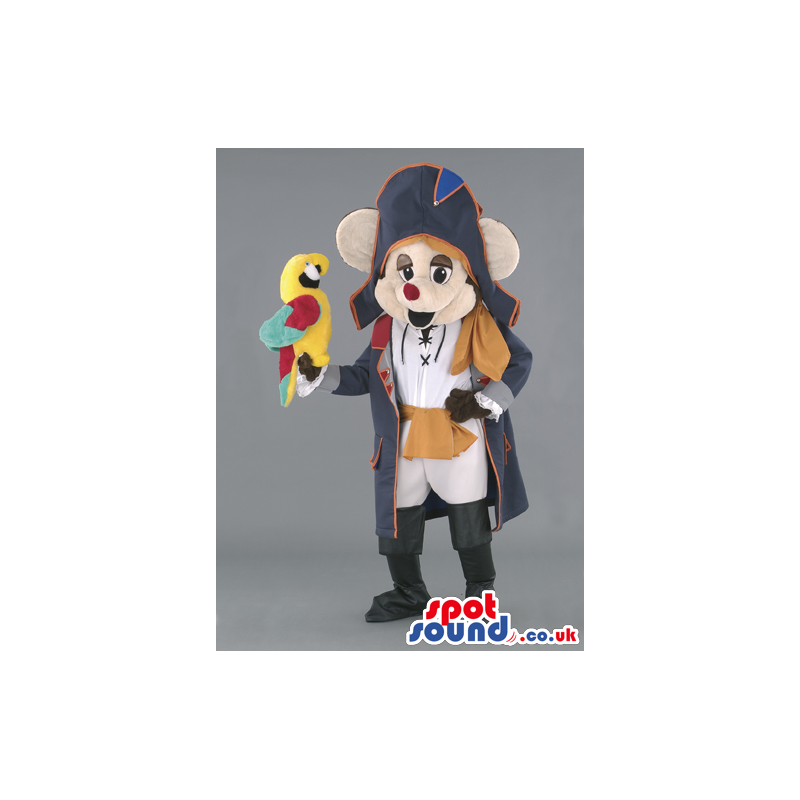 Mouse Mascot With A Pirate Disguise And A Parrot Toy - Custom