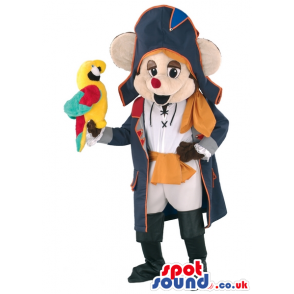 Mouse Mascot With A Pirate Disguise And A Parrot Toy - Custom