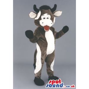 Brown And White Cow Animal Mascot With Horns And Long Tail -