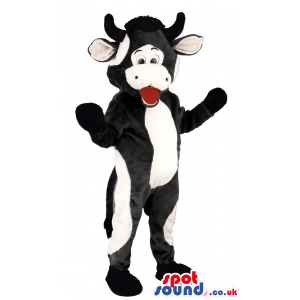 Brown And White Cow Animal Mascot With Horns And Long Tail -