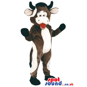 Brown And White Cow Animal Mascot With Horns And Long Tail -