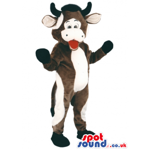 Brown And White Cow Animal Mascot With Horns And Long Tail -