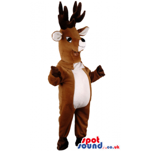 Brown Reindeer Animal Mascot With Huge Horns And Small Eyes -