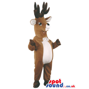 Brown Reindeer Animal Mascot With Huge Horns And Small Eyes -