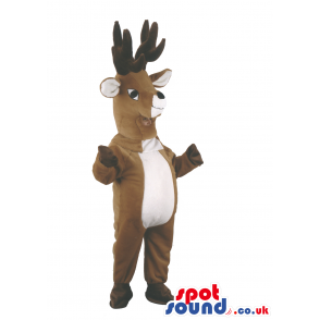 Brown Reindeer Animal Mascot With Huge Horns And Small Eyes -