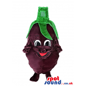 Aubergine Or Eggplant Vegetable Mascot With Fun Face And Tongue