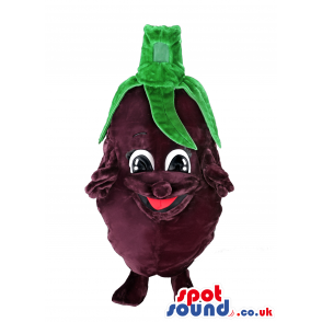 Aubergine Or Eggplant Vegetable Mascot With Fun Face And Tongue