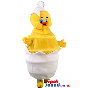 Yellow Chicken Animal Mascot In A Hatching White Egg - Custom