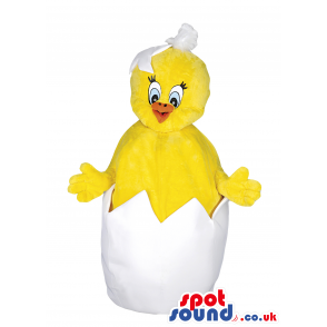 Yellow Chicken Animal Mascot In A Hatching White Egg - Custom