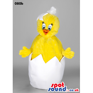 Yellow Chicken Animal Mascot In A Hatching White Egg - Custom