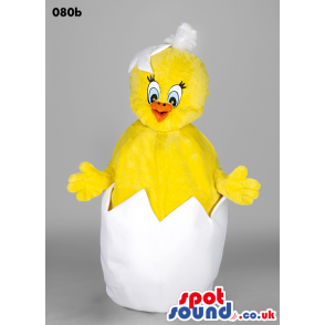 Yellow Chicken Animal Mascot In A Hatching White Egg - Custom